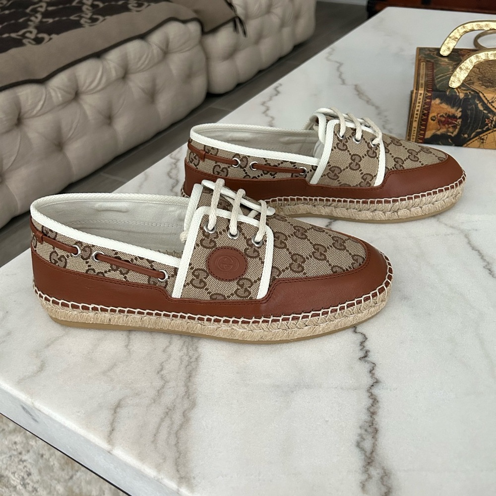 AUTHENTIC GUCCI GG LOAFER ESPADRILLES BEIGE MONOGRAM GG 7 (USA SZ 8) 725799 - Picture 14 of 16